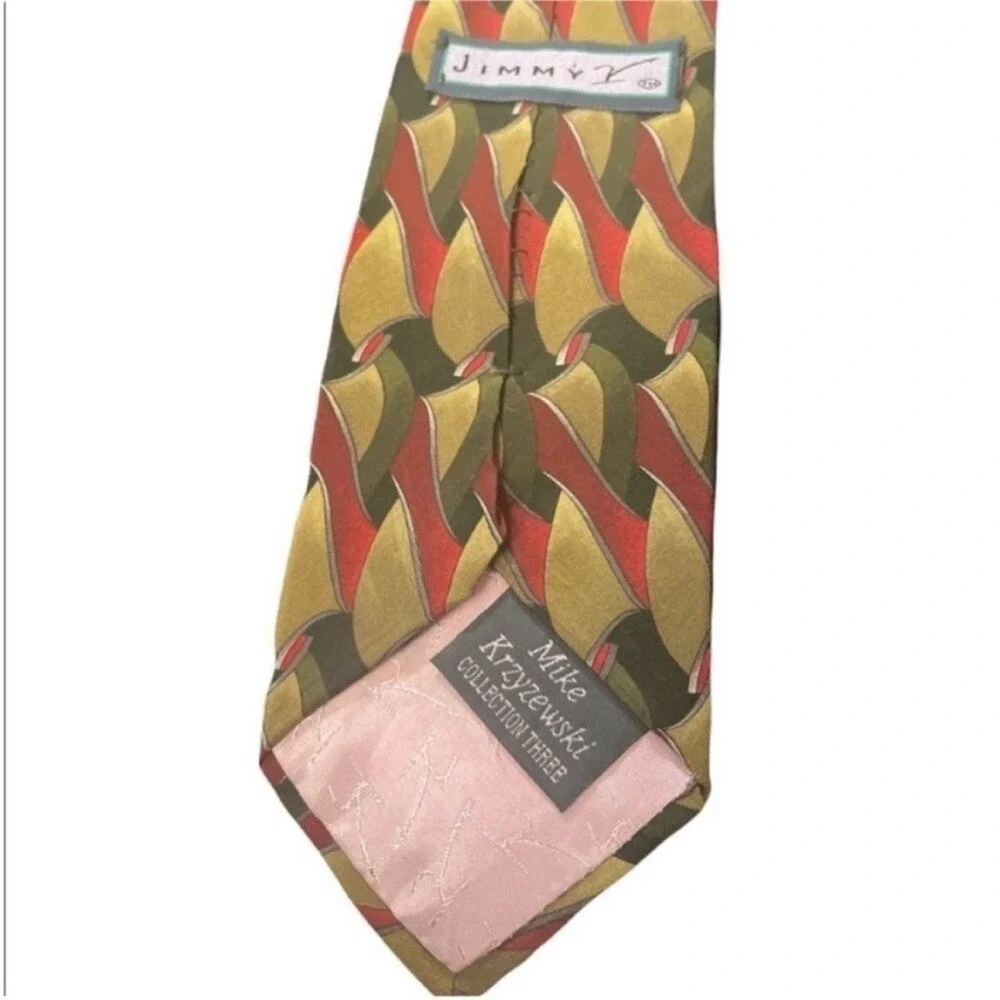 Mike Krzyzewski Collection Three Silk Tie Gold Olive Burgundy Geometric Abstract
